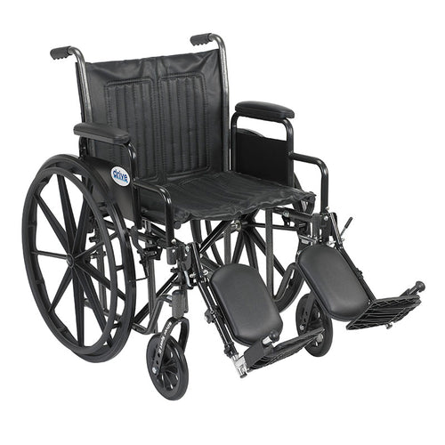 Drive Medical SSP220DDA-ELR Silver Sport 2 Wheelchair, Detachable Desk Arms, Elevating Leg Rests, 20" Seat